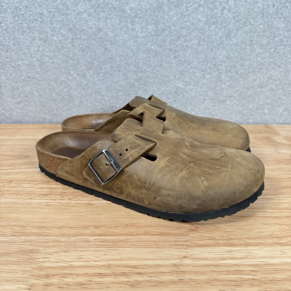 Birkenstock boston mens 42 narrow US 9 brown oiled leather slip on sandals